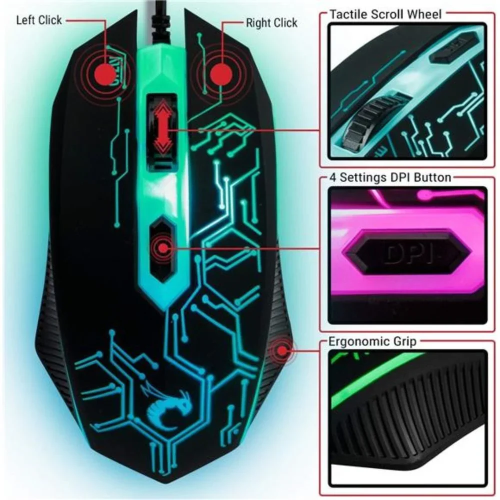 Gaming Keyboard and Mouse and Mouse pad & Gaming Headset,Wired LED RGB Backlight